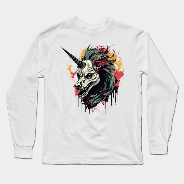 Creepy Unicorn Long Sleeve T-Shirt by OscarVanHendrix